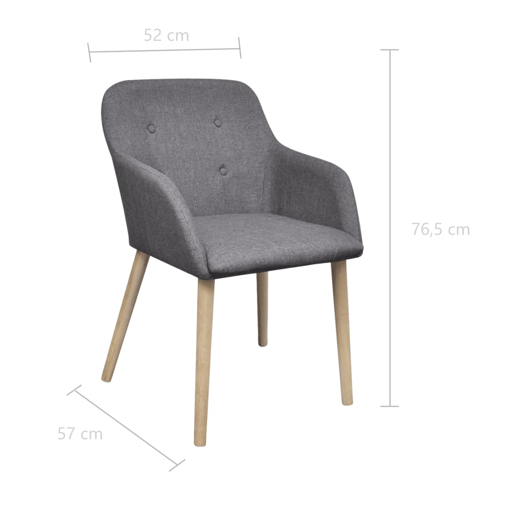 Dining Chairs Set of 4 Light Grey Fabric and Solid Oak Wood