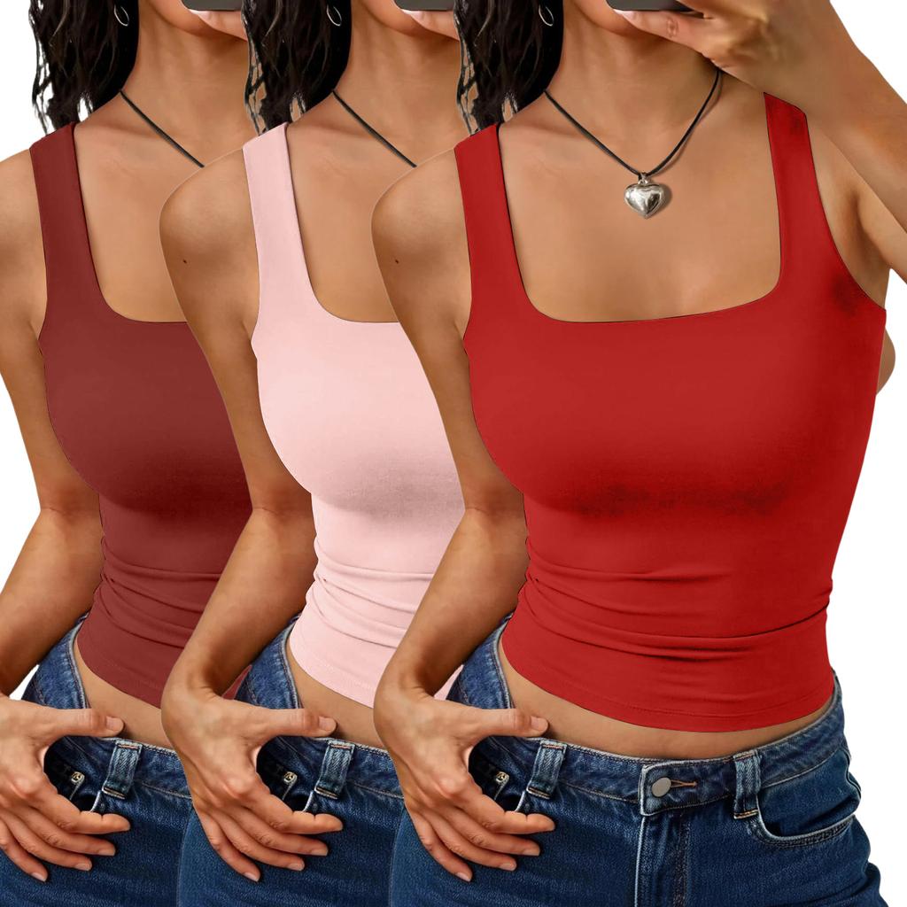 Women's Fashion Basic Sleeveless Tank Top Square Neck Stretch Slim Fit Casual Summer Layering Shirt