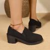 2024 Hot Selling Spring and Autumn Women's Shoes Fashionable Round Toe Solid Color Suede Medium Heel Slip-On Women's High Heels