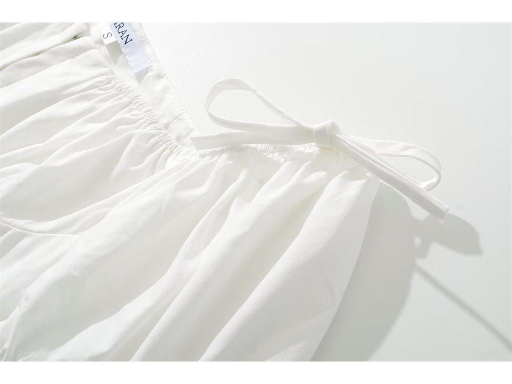 Retro Weißes Puffärmel Schnürung Cropped Top für Damen