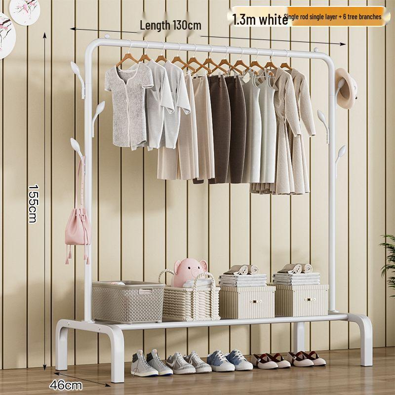 Sturdy Movable Floor-Standing Clothes Rack for Bedroom and Balcony Drying