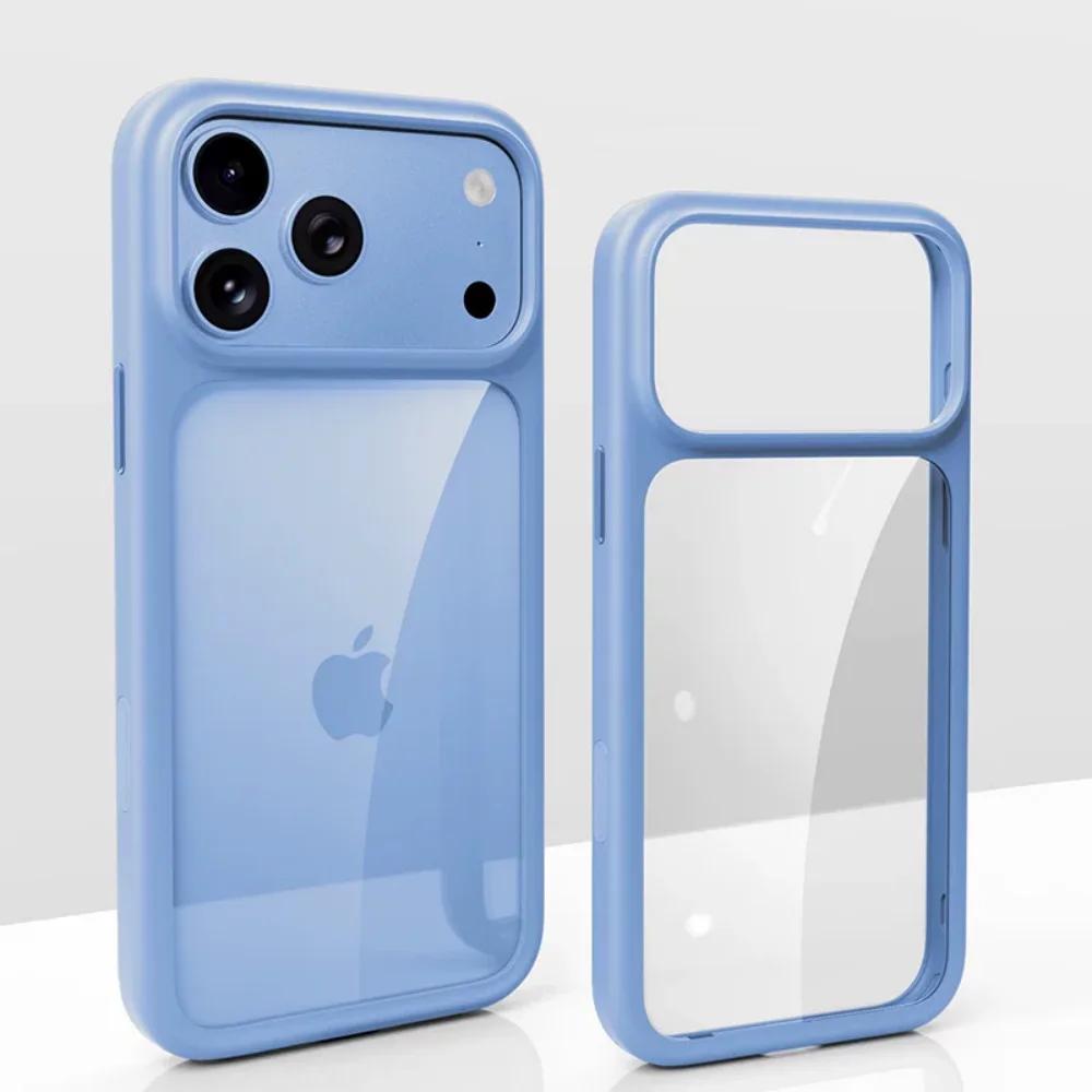 Luxury Burgundy Clear Phone Case For iPhone 17 18 Pro Max 17 18Pro Metal Buttons Skin Feel AI Touch Shockproof Protective Cover