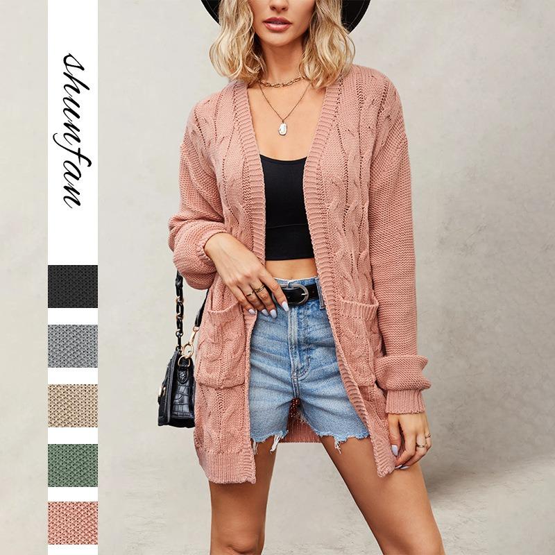 Winter Wind New Temu Hot-selling V-neck Twist Long-sleeved Loose Casual Sweater Jacket