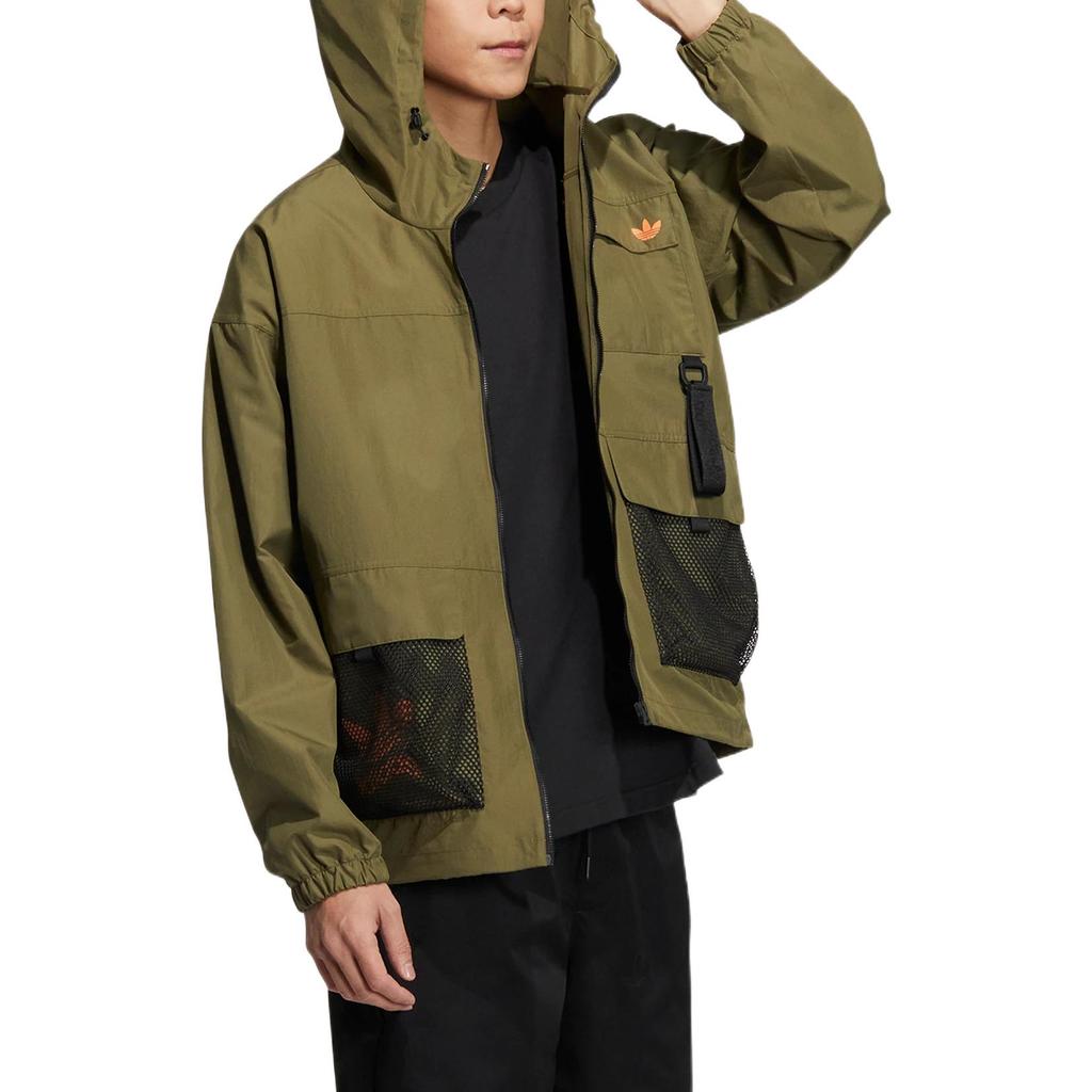 Adidas Originals Trefoil Logo Print Zip Hoodie Jacket Men Outerwear Olive-Green HS1909