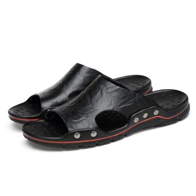 Erkek Terlikleri Yazlık Plaj Terlikleri Kaymaz PU Deri Terlikler Büyük Beden EVA Erkekler için Klasik Sandaletler Zapatos Para Hombres