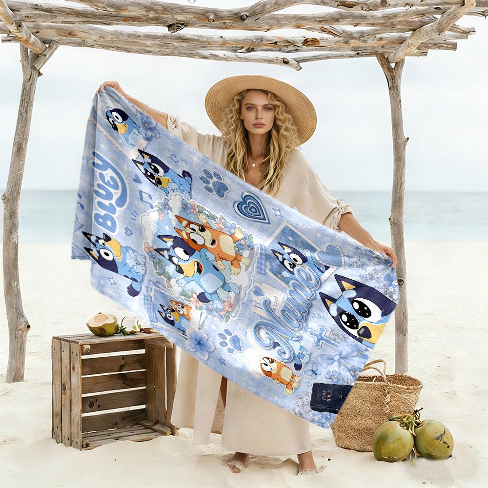 Bluey's Colorful Friends Personalized Name Beach Towel Soft Durable Quick-Dry Suitable for Swimming Gym Camping Yoga Vacation