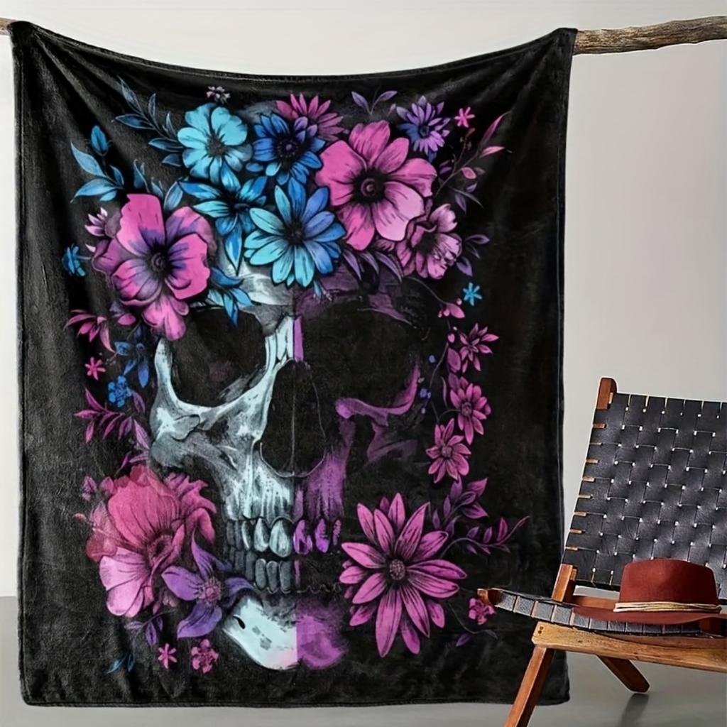 Rose Skull Halloween Blanket Ghost Print for Sofa Chair Skin-Friendly Soft Blanket 2025 New for Home Halloween Decoration