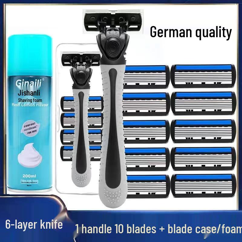 6-Layer Stainless Steel Manual Razor with Blade Head for Beard & Mustache