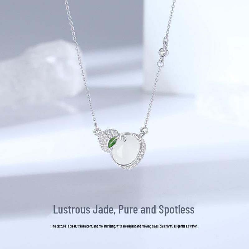 Tichiya White Agate Gourd Necklace for Women - S925 Sterling Silver, New Chinese Style, Light Luxury Pendant 925 Sterling Silver