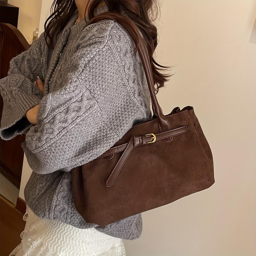 Women's small handbag, casual, large capacity, new retro style, faux suede, women's shoulder bag, commuting, work, tote bag
