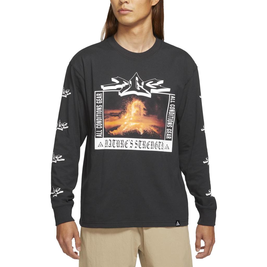 Nike Letter Brand Logo Print Round Neck Long Sleeve T-Shirt Men Tops Black DJ1141-010