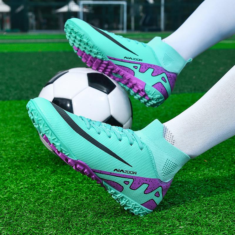 Unisex Football Boots Original Pink Women High Ankle Sports Shoes FG/TF Youth Cleats Professional Men occer Training Sneakers