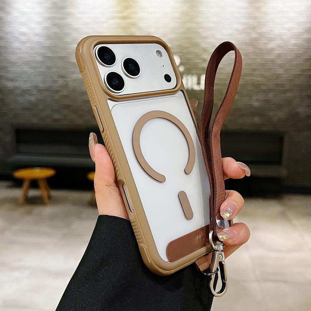 For iPhone 17 Pro Case Compatible with MagSafe TPU PC Clear Phone Back Cover with Wrist Strap