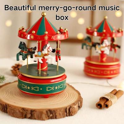 Christmas Carousel Carousel Music Box Interactive Wooden Rotating Wooden Music Box Exquisite Cartoon Children Gifts Musicbox