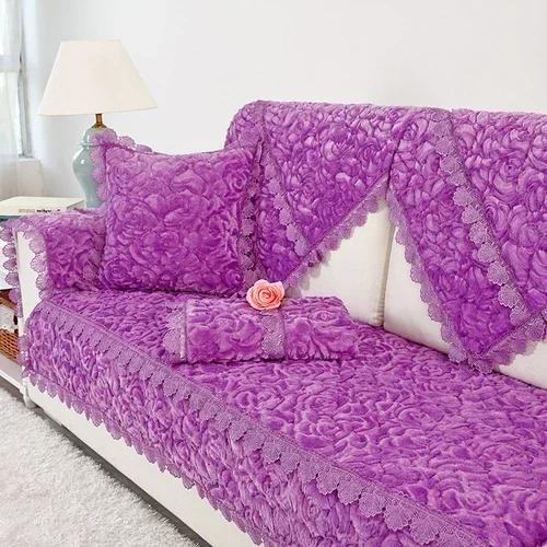 Einfarbig Plüsch Sofamatte Maschinenwaschbar Rutschfest Spitze Kante Sofahandtuch Staubdicht Volles Sofa Couchbezug