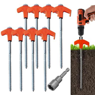 8Pcs Heavy Duty Spiral Screw with Hex Socket Outdoor Camping Tools Stakes Tent Pile Ground Nail Anchors Fixed Pin Pegs