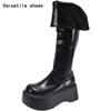 Winter Punk Style Women Knee High Boots Fashion Slip On Knight Long Booties Ladies Casaul Platform Heels Botas Mujer