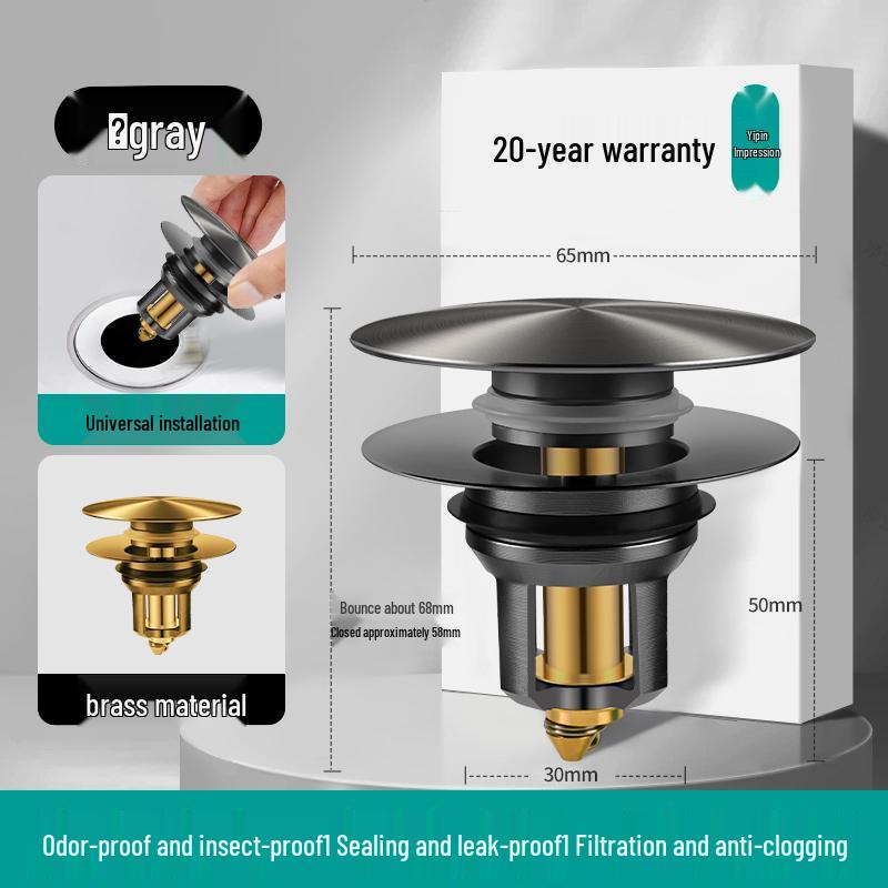 Universal Press-Type Pop-Up Washbasin Stopper Cover, Leak-Proof Core Drain for Countertop Basin