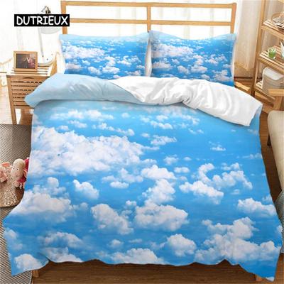 Ciel Bleu Nuages Blancs Housse de Couette Microfibre Paysage Naturel Fleurs Ensemble de Literie Animal Oiseau Housse de Couette pour Décoration de Chambre