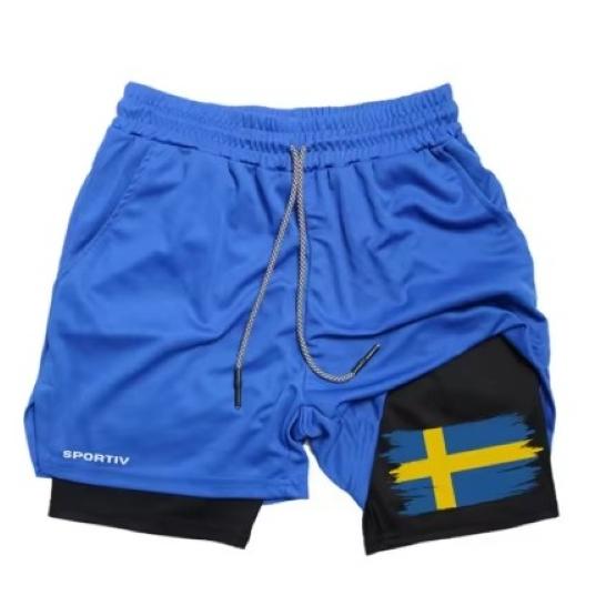 Sweden Flag Camouflage Muay Thai Kick Boxing Shorts Men Women Unisex Casual Sportswear Double Layer Quick Dry Training Sport Gym Fitness Workout