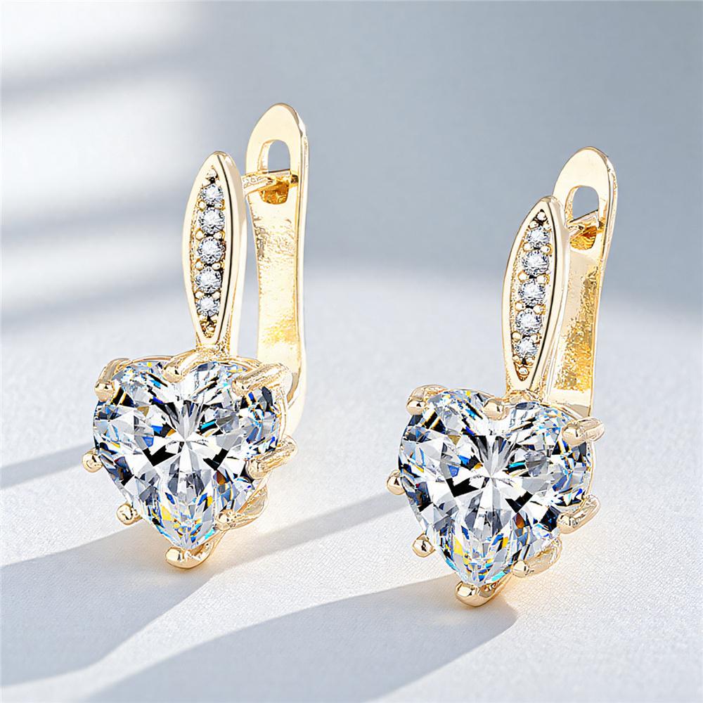 Cute Female White Zircon Stone Round Heart Hoop Earrings Vintage Fashion Gold Silver Color Wedding  For Women
