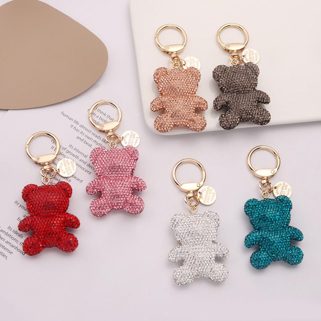 Cartoon Bear Keychain Pendant Cute Rhinestone Bear Keyring Charm Decorations Bag Keyring Hanging Ornament Car Keys Ring