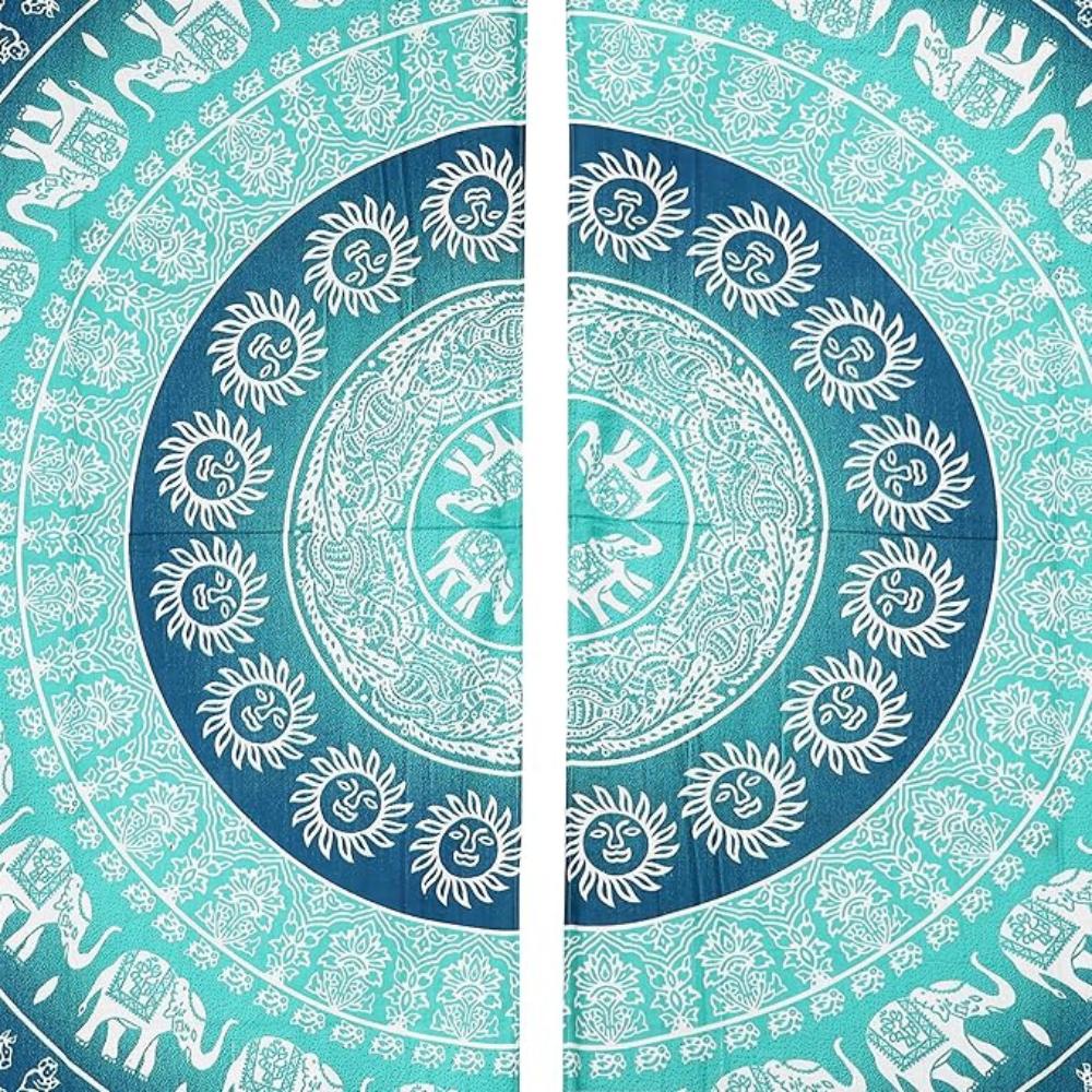 Bless International Beautiful Indian Bohemian Psychedelic Hippie Tree of Life Window Curtain Panels for Bedroom, Living(Green Elephant Mandala)