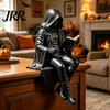 Zittend Magere Hein Model Gotische Dark Fantasy Figuur, Lezend Met Kap Standbeeld, Halloween Beeldje Hars Skelet voor Boekenplank Huis
