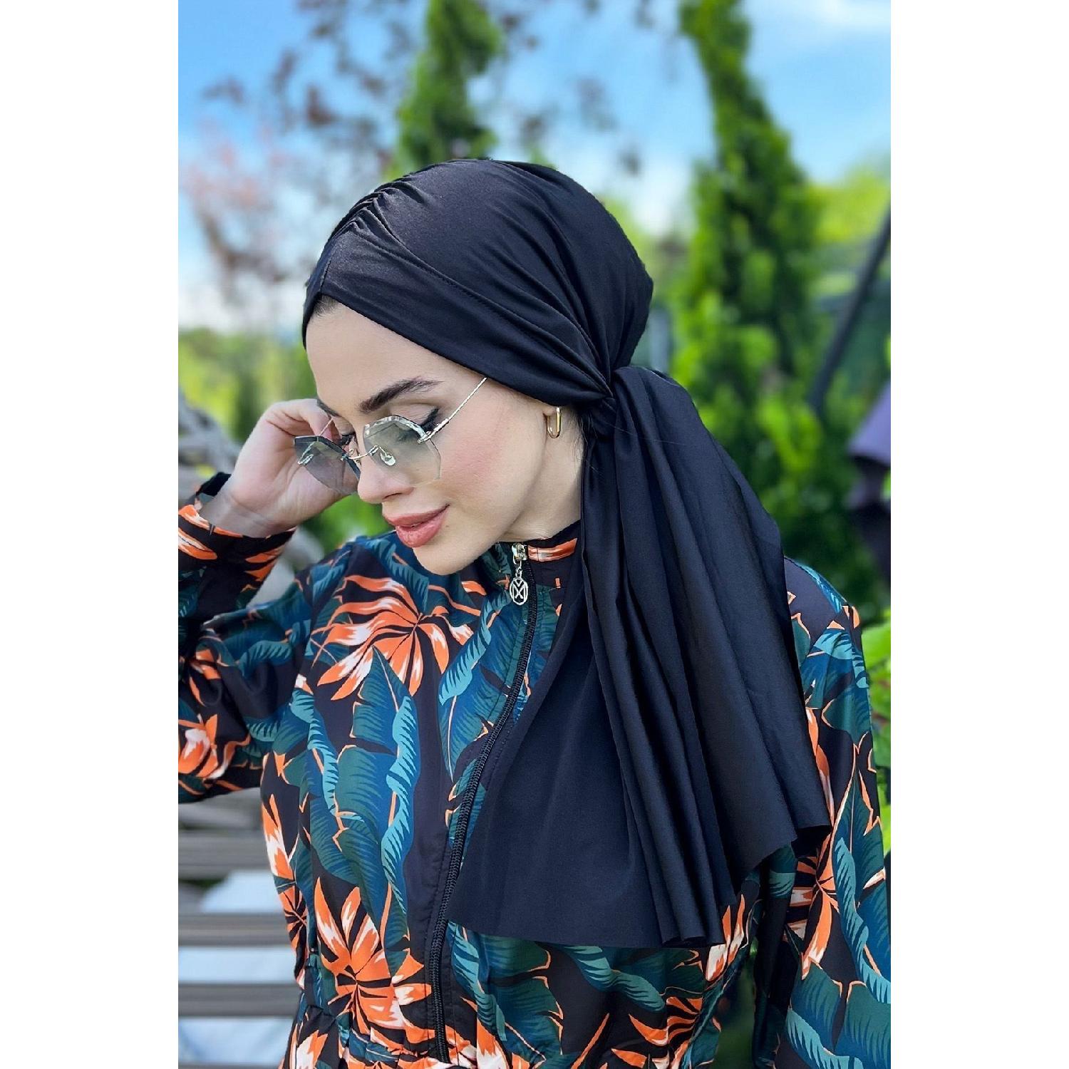 

Хустка та капелюшок цільна з тканини купальника Rbe 012 чорний