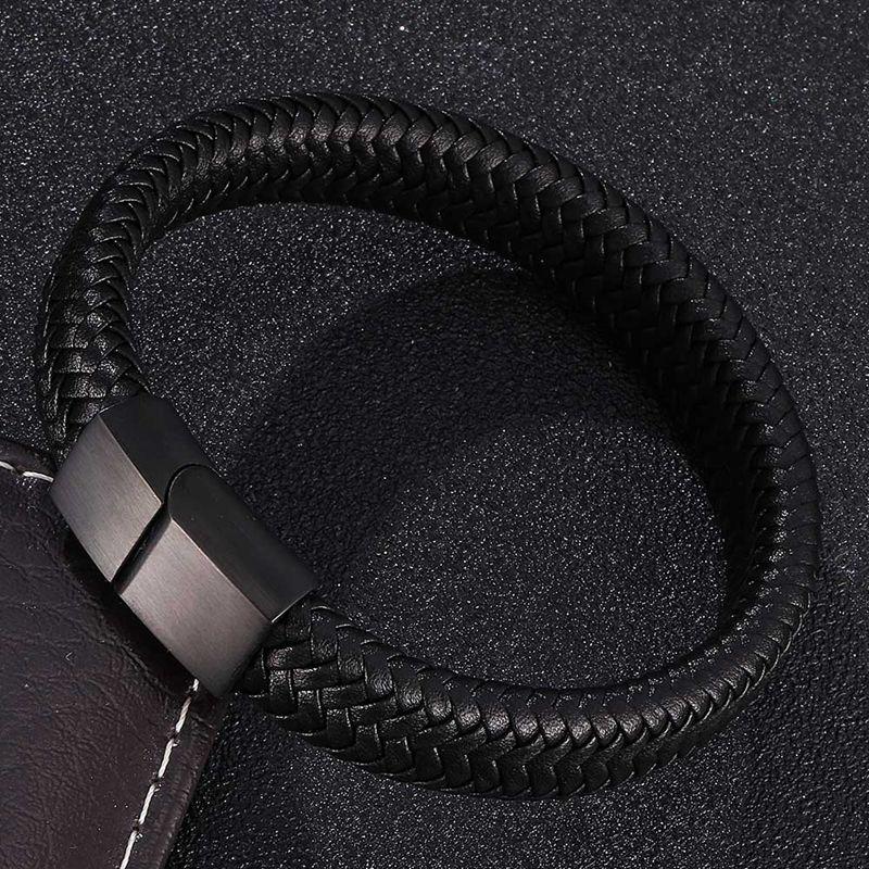 Punk Armbånd Menn Flettet Lærarmbånd Svart Stålspenne Armbånd Mote Armbånd Pulsera Hombre