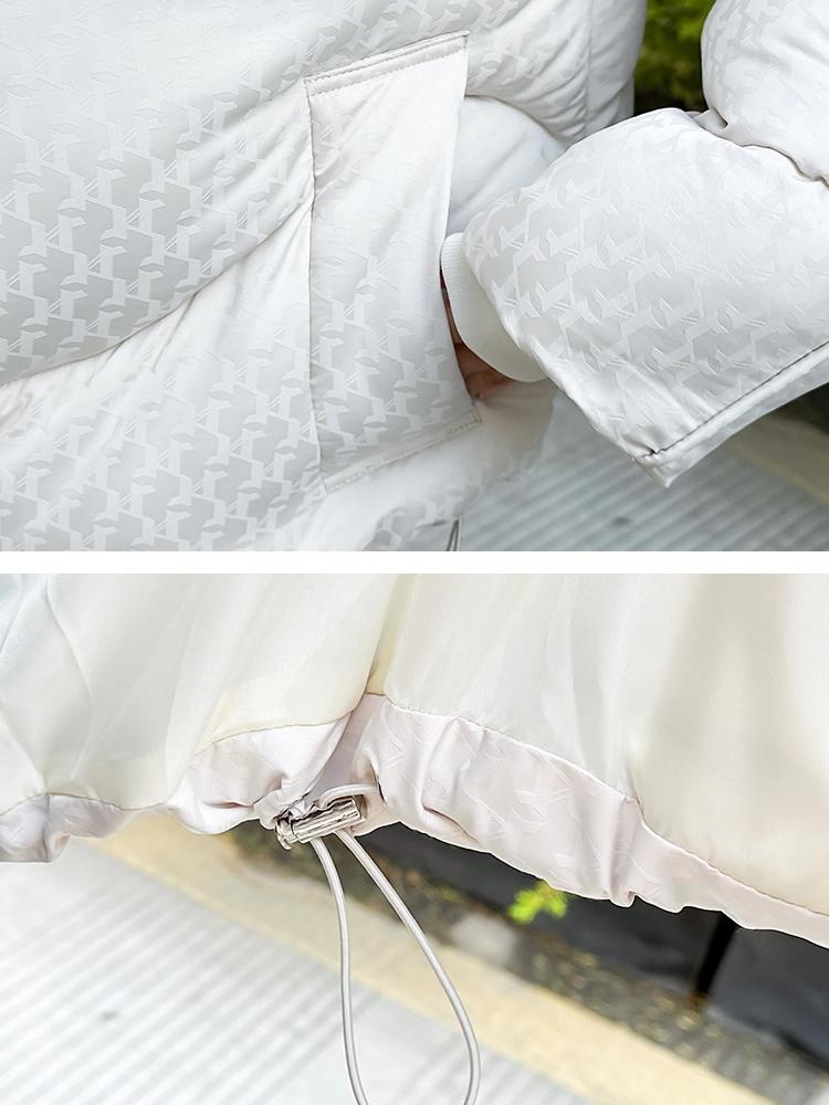 Women’s Short Stand Collar Houndstooth Windproof Thicken Warm Winter Jacket