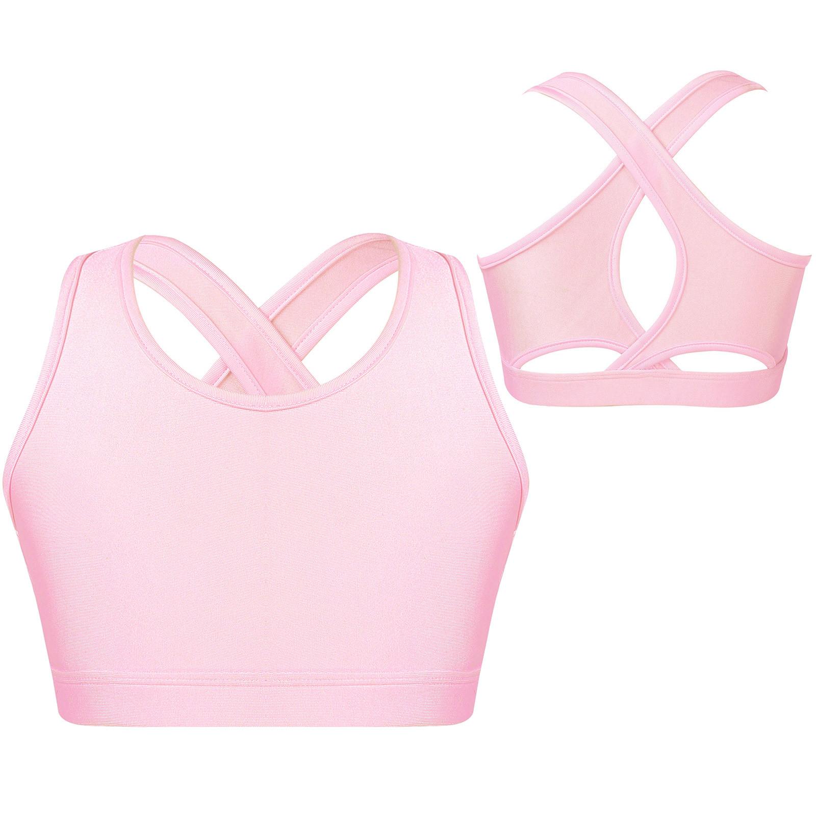 

Діти Дівчата Cirss Cross Back Crop Vest Топ для гімнастики, танців, йоги, біговий костюм 7-8 Years рожевий