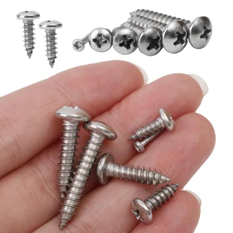 100/10Pcs Screws Pointed Self-Tapping Round Head Fastener Screw Hardware Fixing Maintenance Assembly Furniture Installation Tool