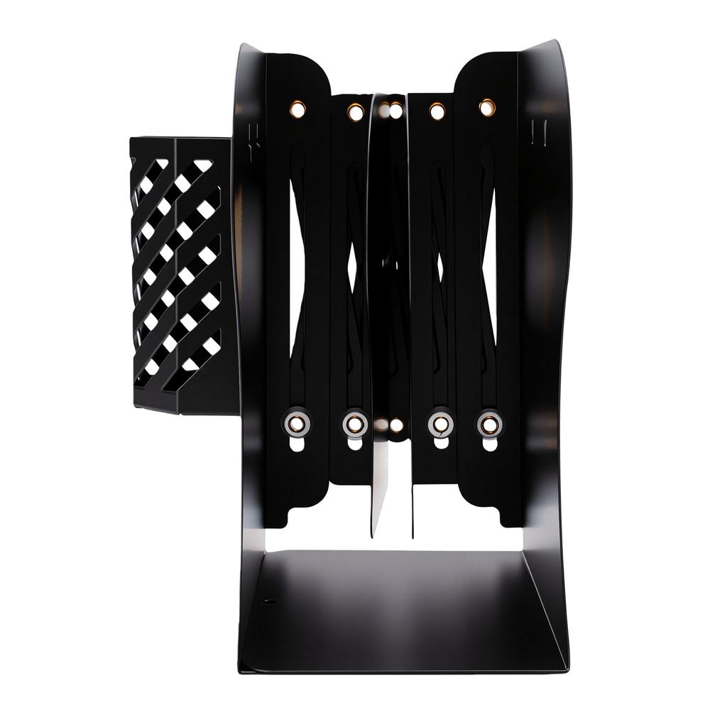 Adjustable Bookend Sturdy Metal Expandable Book End with Pen Holder for Magazines DVDs Albums