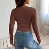 Spring and Summer New V-neck Off-shoulder Two-wear Design Slim-fit Pleated Irregular Long-sleeved T-shirt