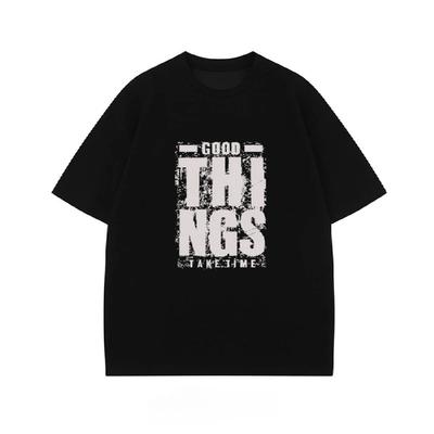 2025 Summer New Cotton Fashion Retro Letter Print T-shirt Loose and Casual Short-sleeved Men's and Women's Top