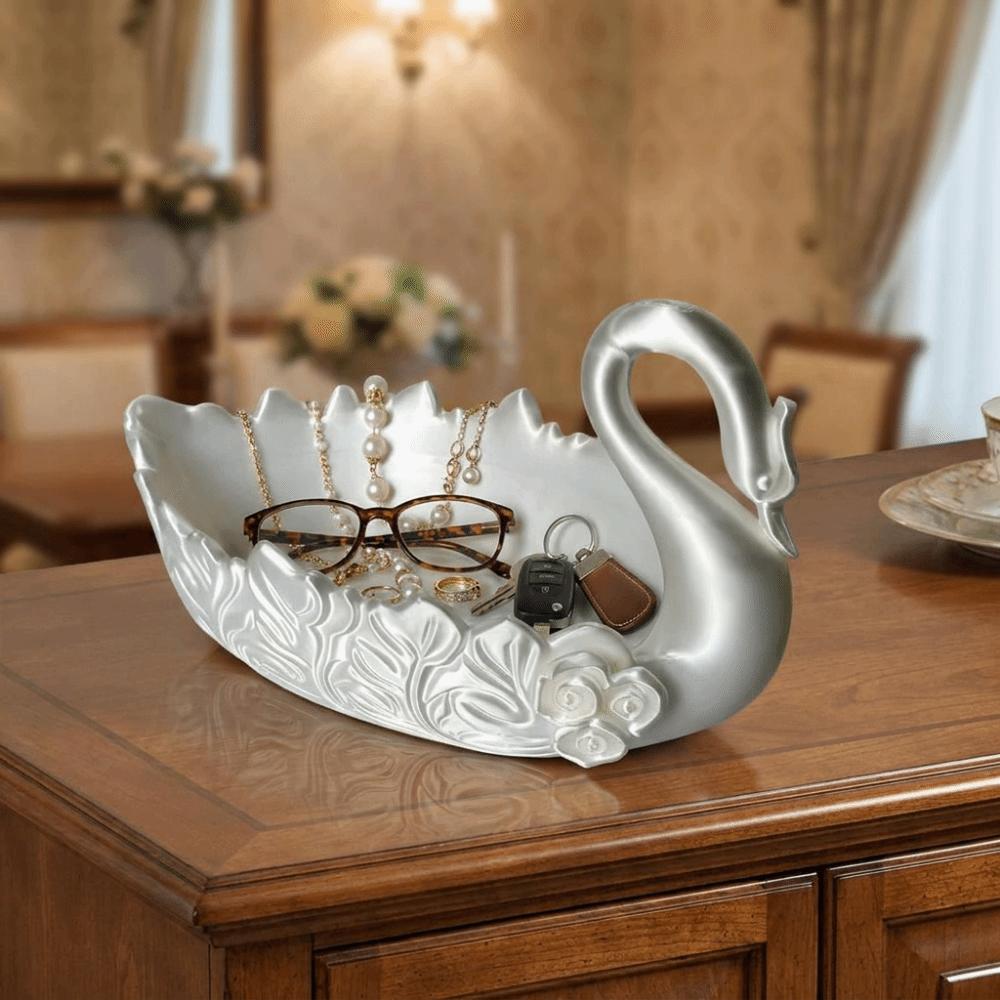 3D-gedrucktes Schmuckschälchen in Schwanenform, Kunststoff, florales Schwanen-Aufbewahrungsschälchen für das Wohnzimmer