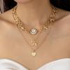 3PCS/SET Gold Color Heart Bowknot Choker Metal Pendant Necklace Vintage Necklace Set Vacation