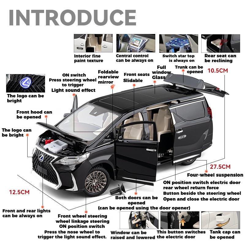 1/18 Lexus LM300 Electric Door MPV Alloy Metal Diecast Model Car Home Trendy Toys Ornaments Classic Decorations Birthday Gifts
