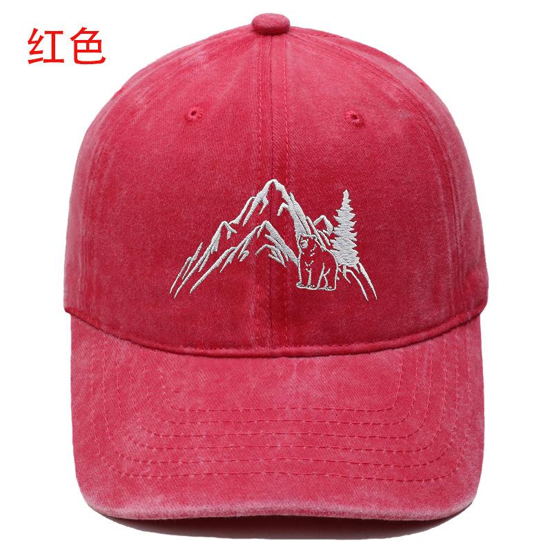 Berg Gipfel Bär Stickerei Gewaschen Retro Weiches Oberteil Baseballkappe Herren und Damen Lässig Outdoor Abenteuer Sonnenschutz Kappe