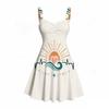 Women Plus Size Spaghetti Strap Off Shoulder Dress Modern Abstract Geometric Rainbow Leaf Print Swing Dress