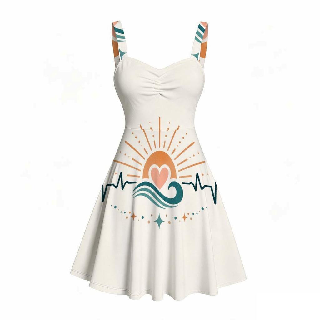 Women Plus Size Spaghetti Strap Off Shoulder Dress Modern Abstract Geometric Rainbow Leaf Print Swing Dress