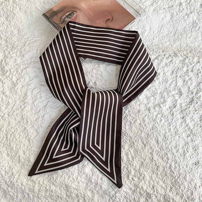 Stylish and simple striped silk scarf temperament versatile long scarf hair tie bag decoration multi-functional small streamer