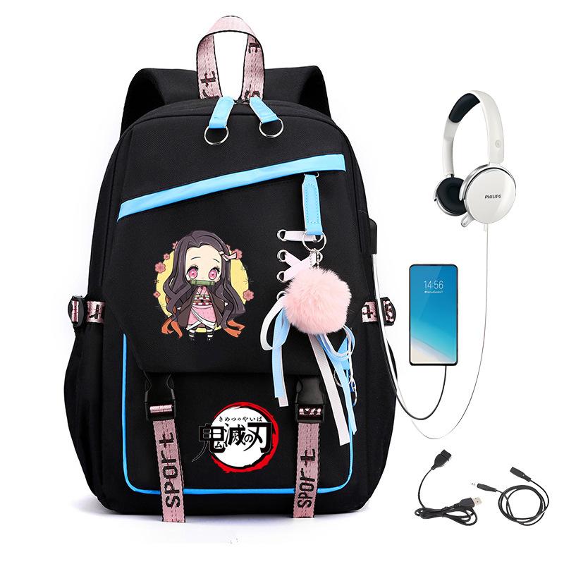 Japanese Campus Contrasting Color USB Multi-function Foreign Trade Children's Student Schoolbag Large Capacity Ghost Extinguishing