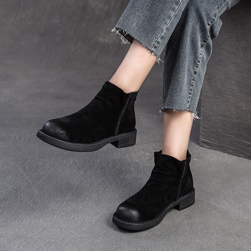 Johnature Matte Leather Chelsea Boots Commuter Cowhide Short Boots Versatile Women's Shoes