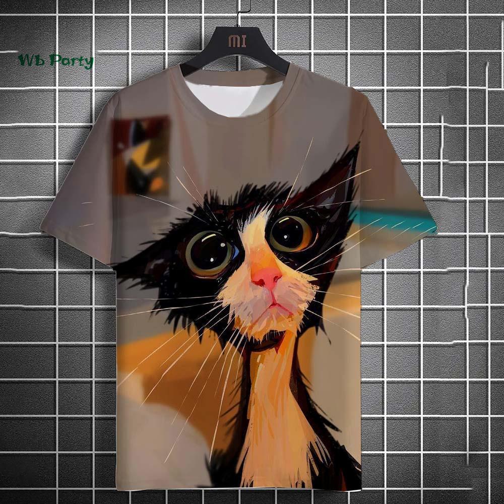 

Мужская футболка с принтом кота Летние топы Повседневная футболка с коротким рукавом Мужские забавные футболки Одежда для мужчин оверсайз Футболка с графикой животного 5XL