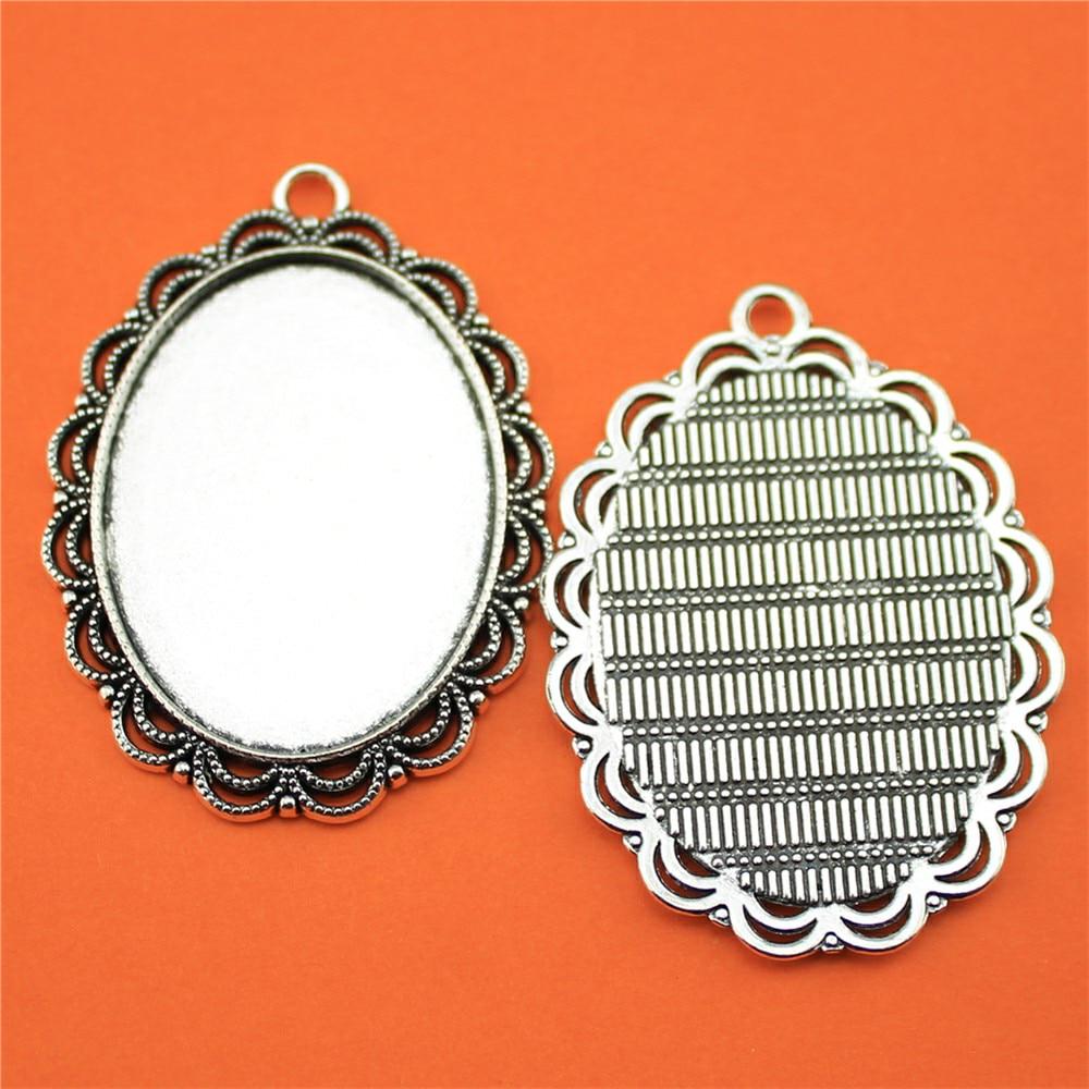 2 Pieces Cabochon Cameo Base Jewelry Findings Flower Inner Size 30x40mm Oval Flatback F4093