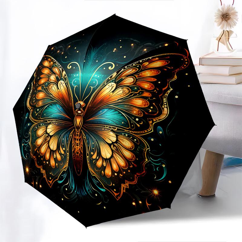 Butterfly Artwork Automatic Folding Umbrella 8 Ribs Lightweight Design, Durable Iron Frame, Small and Portable, Ideal for Birthday or Chri