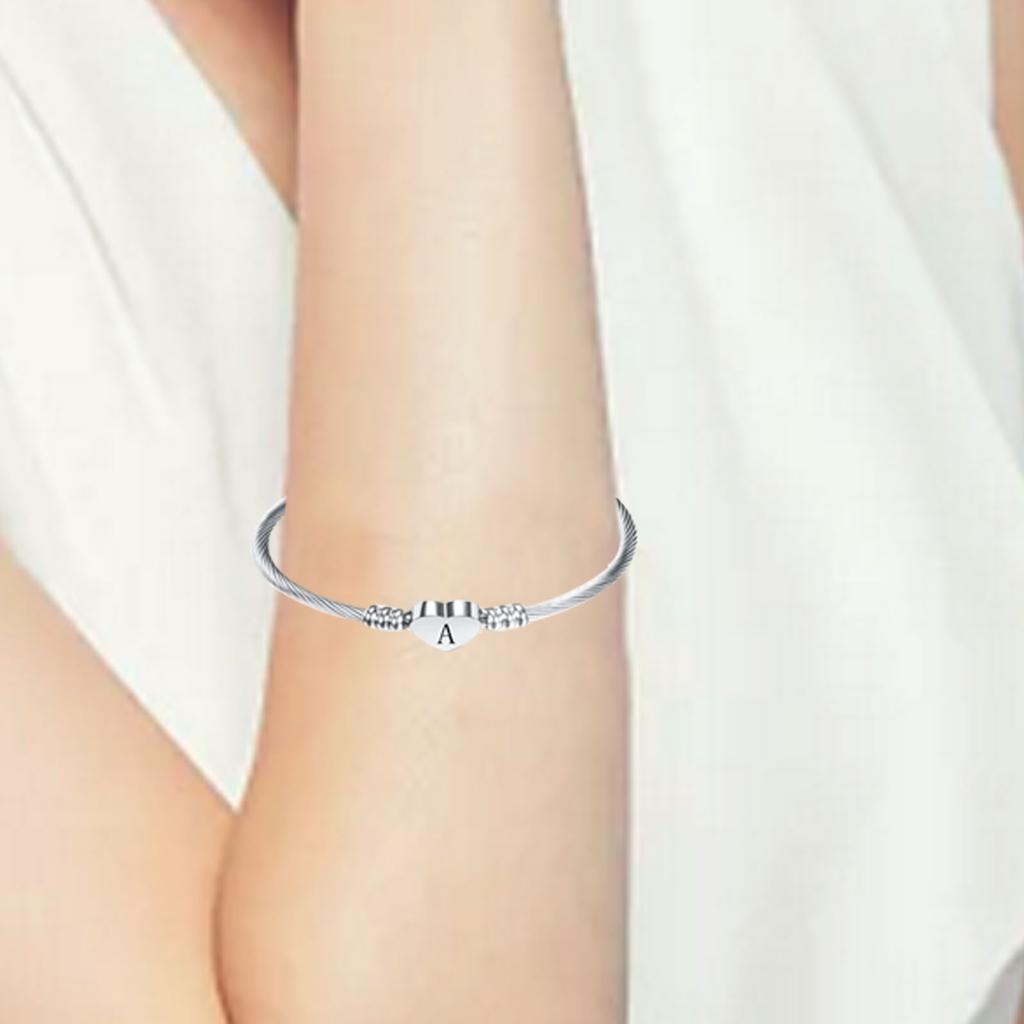 Titanium Steel Bracelet Elegant Classic Simple Design Letter A Heart Shape Bracelet for Women