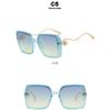 Women's sunglasses, fashionable square large-frame sunglasses, pearl-decorated sunglasses.